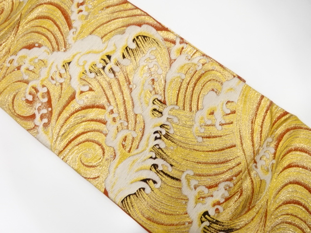 JAPANESE KIMONO / ANTIQUE FUKURO OBI / WOVNE RAGING WAVES